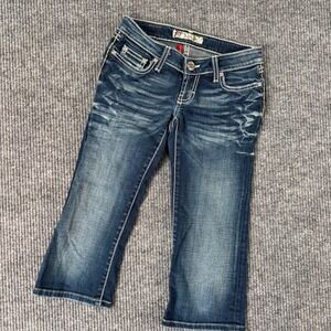 BKE Stella Womens 25 Crop Jeans Dark Wash Embellished Pockets Rodeo Y2K Festival
